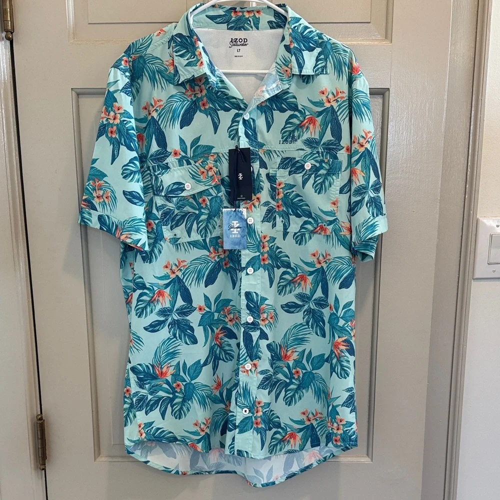 NWT IZOD Saltwater Tropical Floral Shirt Size LT - Picture 1 of 14